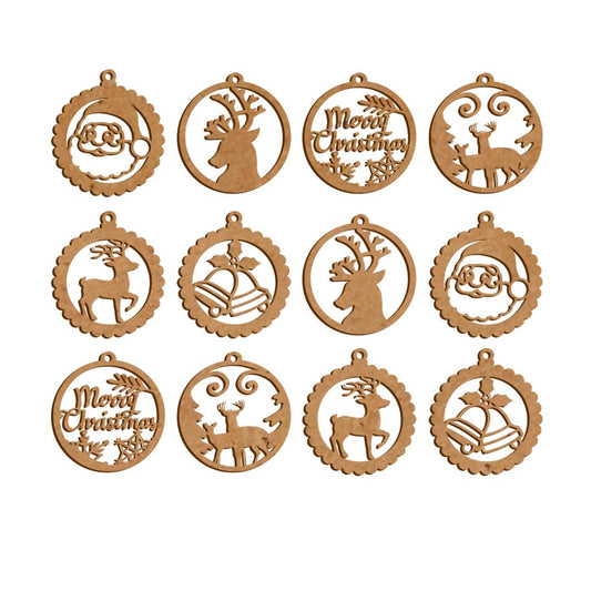 Wooden Christmas Tree Ornament Cutout for Christmas Decoration Hanger Pack of 12