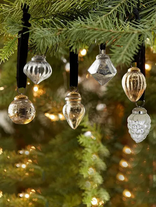 Mercury Glass Assorted Christmas Tree Ornaments (set of 6)