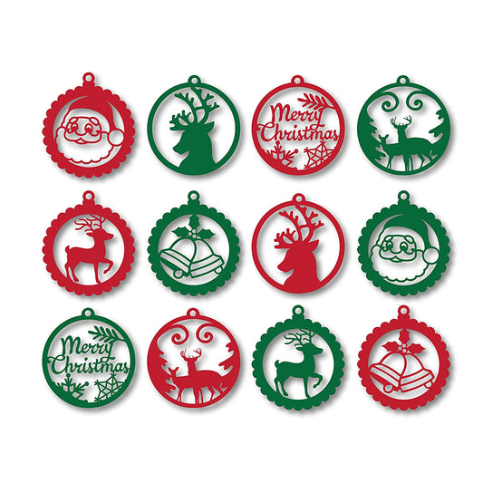 Wooden Christmas Tree Ornament Cutout for Christmas Decoration Hanger Pack of 12